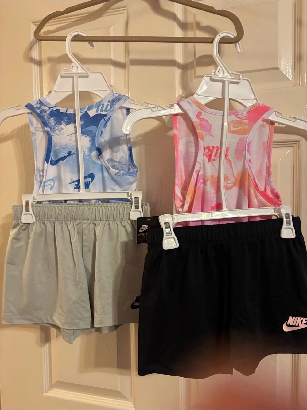 Two sets Nike Kids Tie-Knot Tank & Shorts  - Blue Splash & Pink Orange Ombre